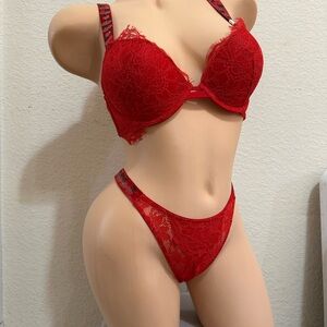 32C,S Victoria Secret Elegant Red Lace Lingerie Set